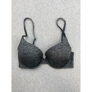 Victorias Secret Bra Womens 32D Heathered Black Padded Perfect Coverage Push Up